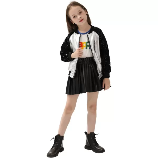 WELAKEN Sequin Jacket for Girls II Kid ampamp Toddler lightweight Flight Jacket Kids Bomber JacketBsilver