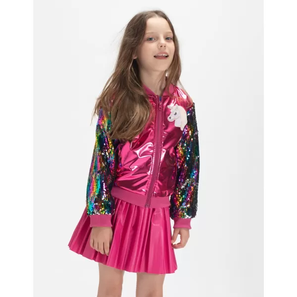 WELAKEN Sequin Jacket for Girls II Kid ampamp Toddler lightweight Flight Jacket Kids Bomber JacketFuchsia