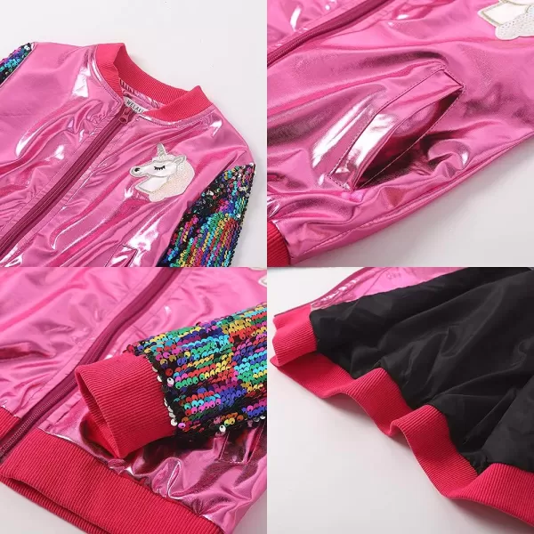 WELAKEN Sequin Jacket for Girls II Kid ampamp Toddler lightweight Flight Jacket Kids Bomber JacketFuchsia