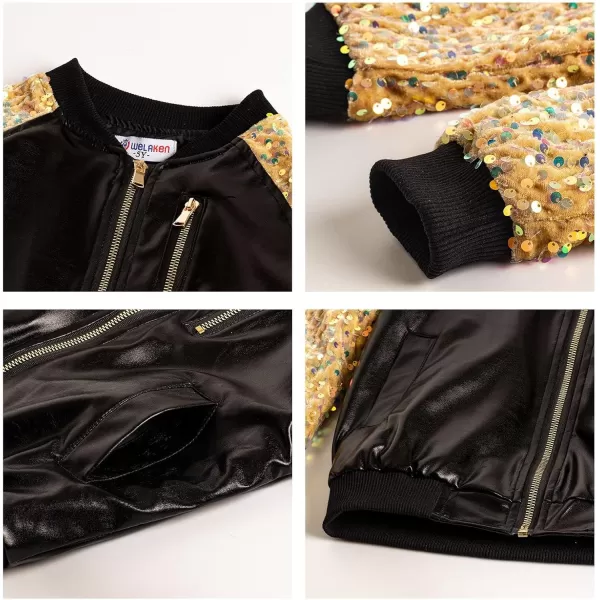 WELAKEN Sequin Jacket for Girls II Kid ampamp Toddler lightweight Flight Jacket Kids Bomber JacketGold black