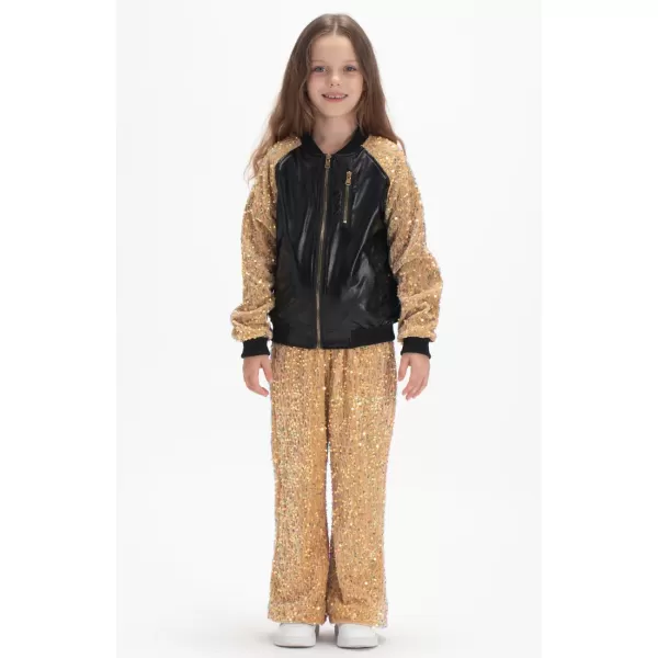 WELAKEN Sequin Jacket for Girls II Kid ampamp Toddler lightweight Flight Jacket Kids Bomber JacketGold black