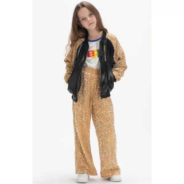 WELAKEN Sequin Jacket for Girls II Kid ampamp Toddler lightweight Flight Jacket Kids Bomber JacketGold black