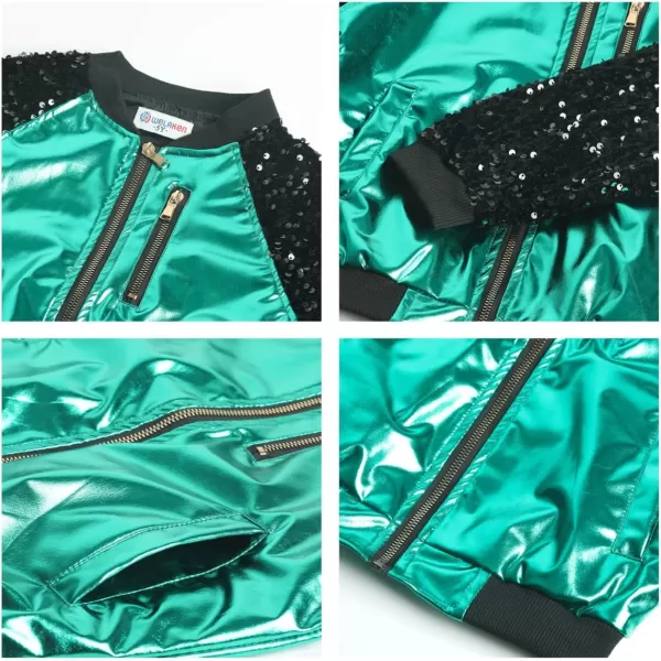 WELAKEN Sequin Jacket for Girls II Kid ampamp Toddler lightweight Flight Jacket Kids Bomber JacketGreen