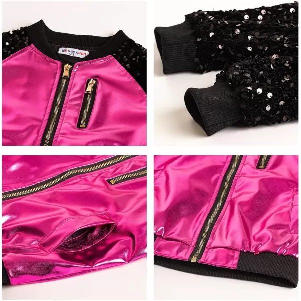 WELAKEN Sequin Jacket for Girls II Kid ampamp Toddler lightweight Flight Jacket Kids Bomber JacketHot Pink
