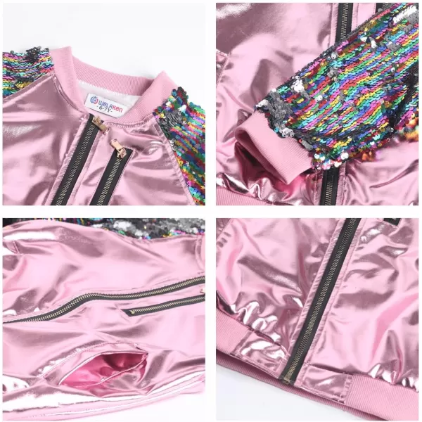 WELAKEN Sequin Jacket for Girls II Kid ampamp Toddler lightweight Flight Jacket Kids Bomber JacketPink
