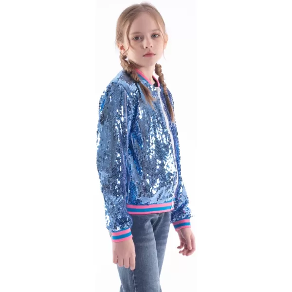 WELAKEN Unicorn Sequin Jacket for Girls Kids Toddler Sparkle Zipper Bomber Jacket with PocketsBlue