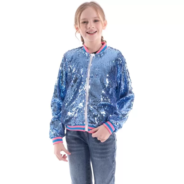 WELAKEN Unicorn Sequin Jacket for Girls Kids Toddler Sparkle Zipper Bomber Jacket with PocketsBlue unicorn