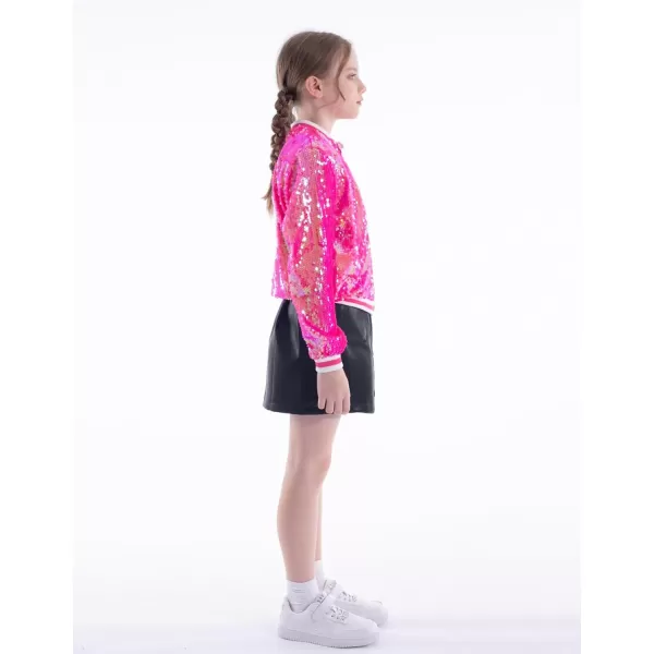 WELAKEN Unicorn Sequin Jacket for Girls Kids Toddler Sparkle Zipper Bomber Jacket with PocketsHot Pink