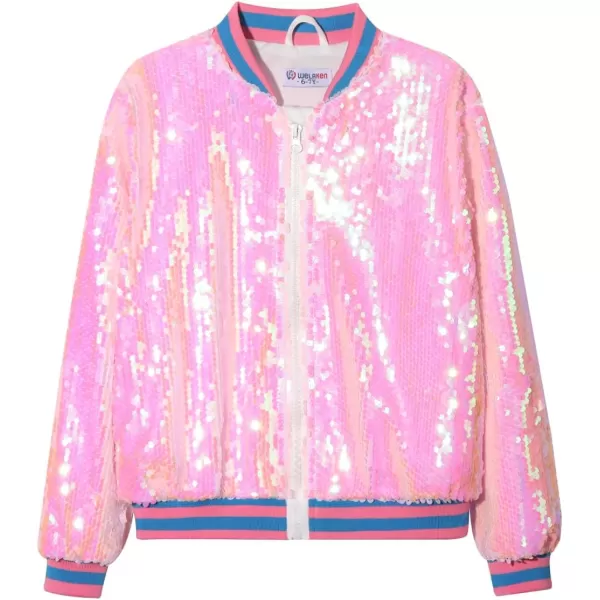 WELAKEN Unicorn Sequin Jacket for Girls Kids Toddler Sparkle Zipper Bomber Jacket with PocketsPink unicorn