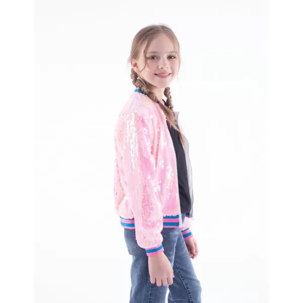 WELAKEN Unicorn Sequin Jacket for Girls Kids Toddler Sparkle Zipper Bomber Jacket with PocketsPink unicorn