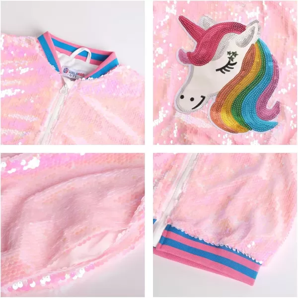 WELAKEN Unicorn Sequin Jacket for Girls Kids Toddler Sparkle Zipper Bomber Jacket with PocketsPink unicorn