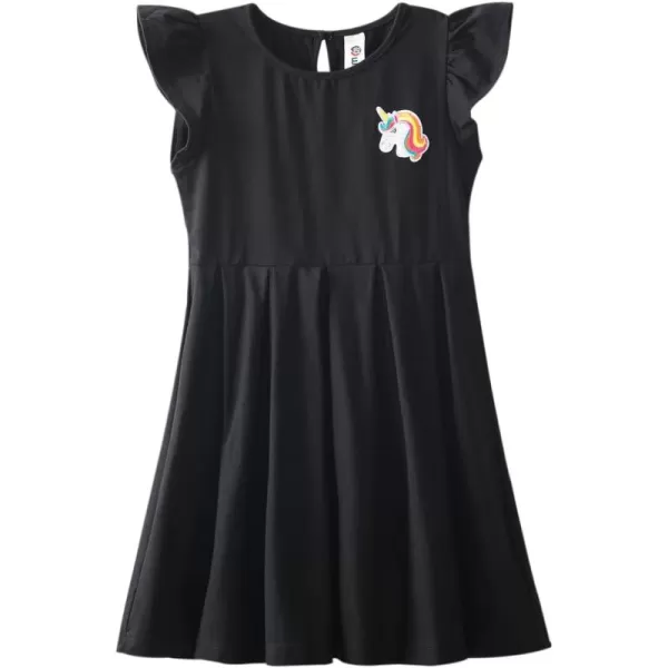 Girls Striped Dress Unicorn Ruffle Sleeveless Casual Dresses SundressBlack