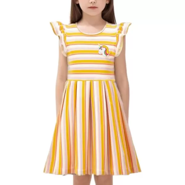 Girls Striped Dress Unicorn Ruffle Sleeveless Casual Dresses SundressOrange rainbow