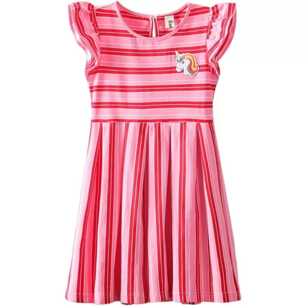 Girls Striped Dress Unicorn Ruffle Sleeveless Casual Dresses SundressStriped red