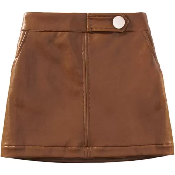 Girls and Toddlers Faux Leather Short SkirtsAll Season Basic SkirtsBrown