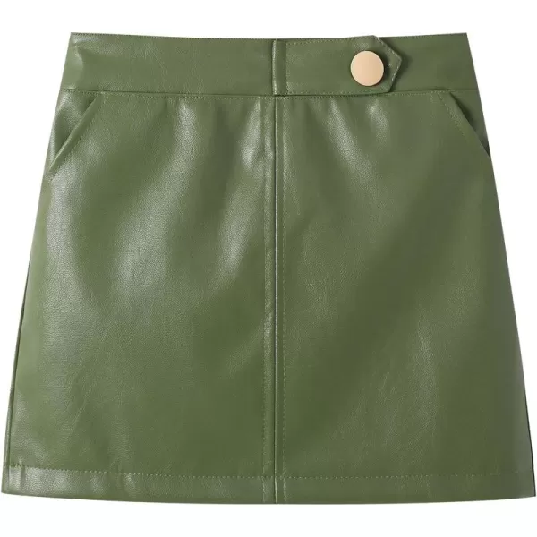 Girls and Toddlers Faux Leather Short SkirtsAll Season Basic SkirtsDark Green