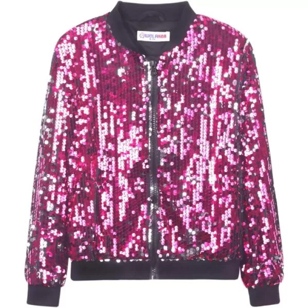 WELAKEN Girls Ombre Sequin Bomber Jacket with Pockets Lightweight Sparkle Long Sleeve Zipper Gradient Jackets for KidFlip silver to Hot Pink