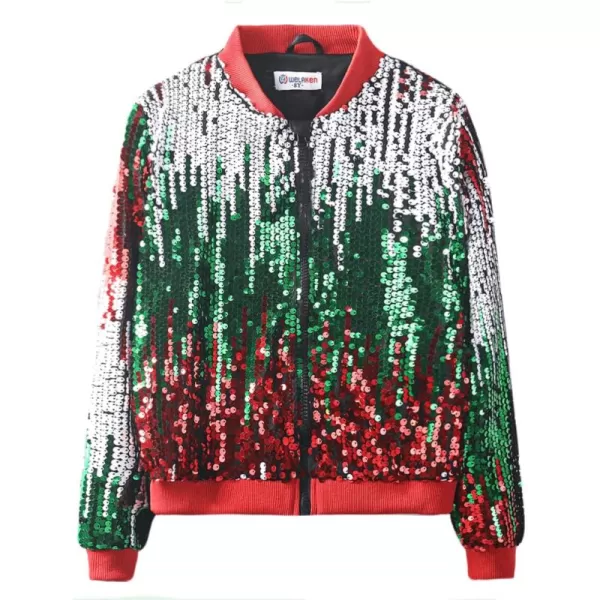 WELAKEN Girls Ombre Sequin Bomber Jacket with Pockets Lightweight Sparkle Long Sleeve Zipper Gradient Jackets for KidOmbre  Green red