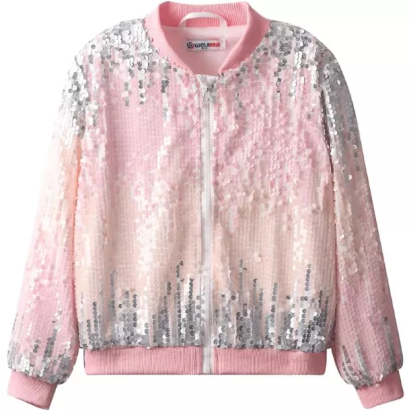 WELAKEN Girls Ombre Sequin Bomber Jacket with Pockets Lightweight Sparkle Long Sleeve Zipper Gradient Jackets for KidOmbre  Light Pink pale Yellow