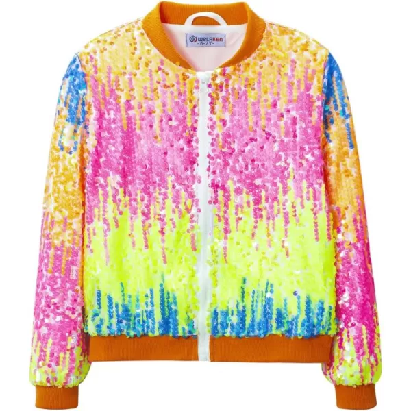 WELAKEN Girls Ombre Sequin Bomber Jacket with Pockets Lightweight Sparkle Long Sleeve Zipper Gradient Jackets for KidOmbre  Pink yellow