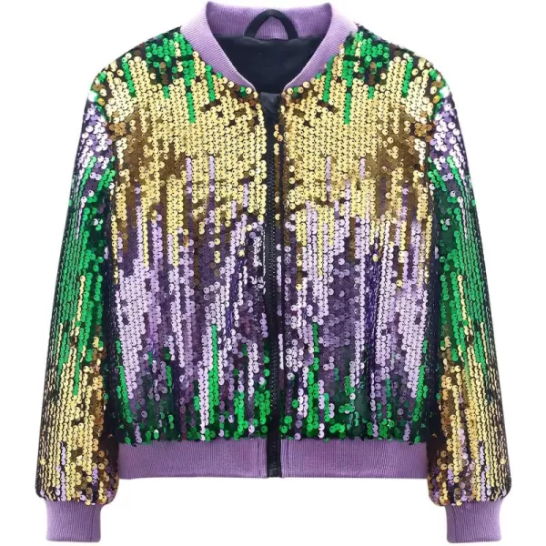 WELAKEN Girls Ombre Sequin Bomber Jacket with Pockets Lightweight Sparkle Long Sleeve Zipper Gradient Jackets for KidOmbre  Purple green