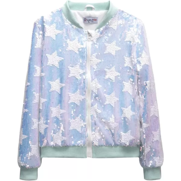 WELAKEN Girls Ombre Sequin Bomber Jacket with Pockets Lightweight Sparkle Long Sleeve Zipper Gradient Jackets for KidStar beige