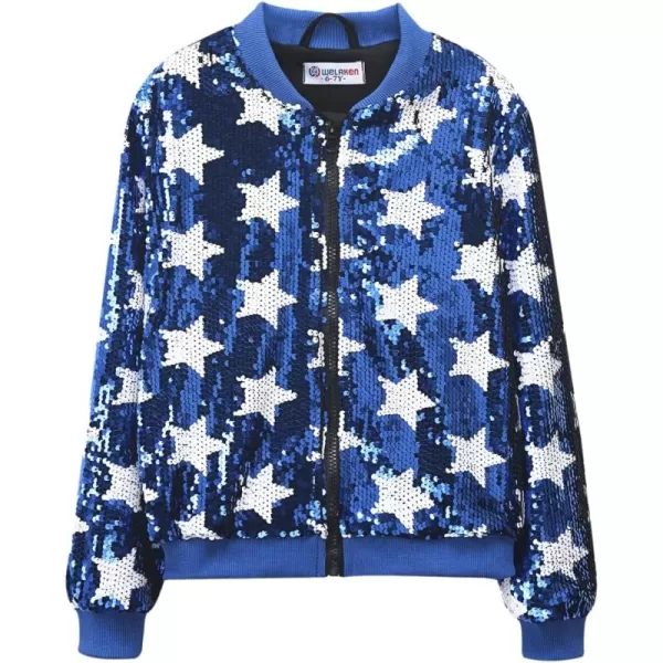 WELAKEN Girls Ombre Sequin Bomber Jacket with Pockets Lightweight Sparkle Long Sleeve Zipper Gradient Jackets for KidStar blue
