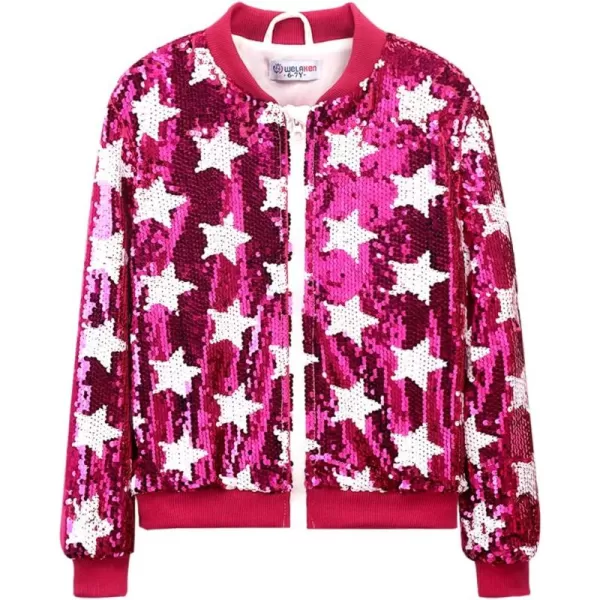 WELAKEN Girls Ombre Sequin Bomber Jacket with Pockets Lightweight Sparkle Long Sleeve Zipper Gradient Jackets for KidStar hot Pink