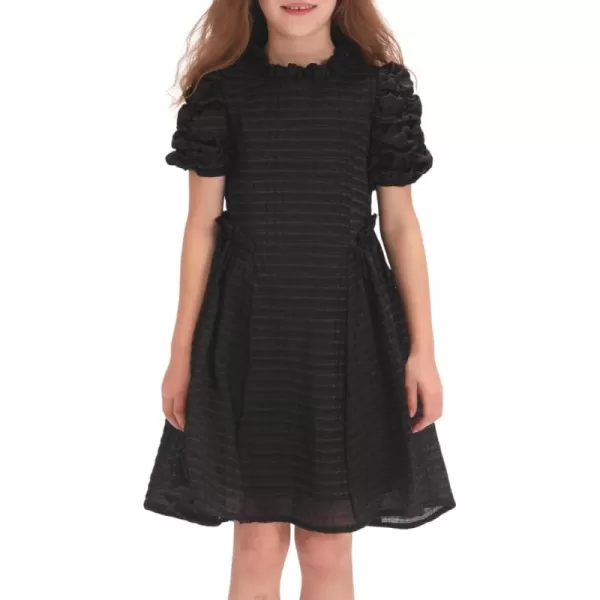 WELAKEN Girls Ruffle Dress Puff Sleeves Summer Casual Sundress with Lining for Toddler ampamp Kids ampamp Little GirlBlack bubble