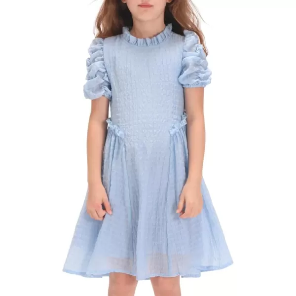 WELAKEN Girls Ruffle Dress Puff Sleeves Summer Casual Sundress with Lining for Toddler ampamp Kids ampamp Little GirlBlue bubble