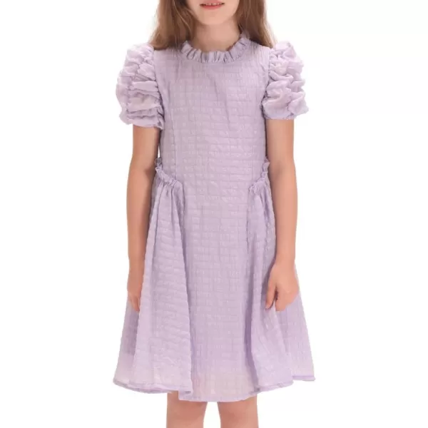 WELAKEN Girls Ruffle Dress Puff Sleeves Summer Casual Sundress with Lining for Toddler ampamp Kids ampamp Little GirlPurple bubble
