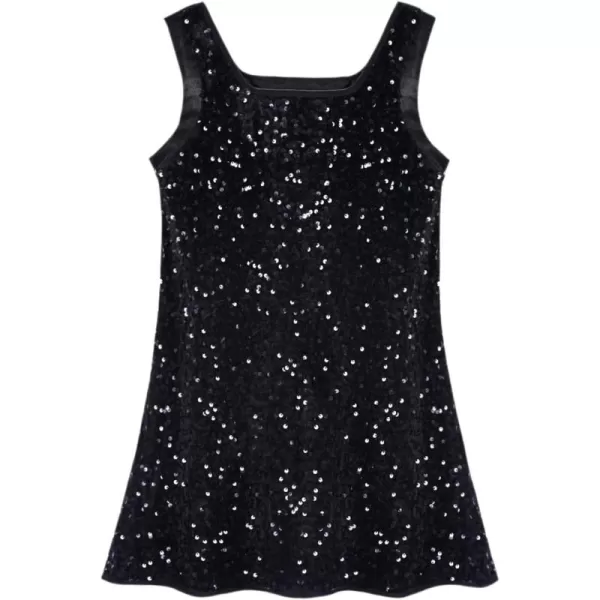 WELAKEN Girls Sequin Dress ALine Sleeveless Sparkly Gown Party Dresses with Faux Fur TrimBlack