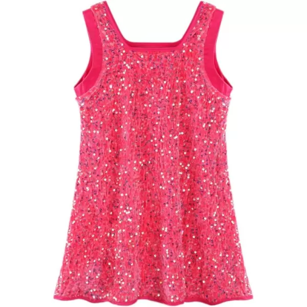 WELAKEN Girls Sequin Dress ALine Sleeveless Sparkly Gown Party Dresses with Faux Fur TrimHot Pink
