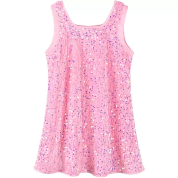 WELAKEN Girls Sequin Dress ALine Sleeveless Sparkly Gown Party Dresses with Faux Fur TrimPink