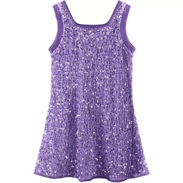 WELAKEN Girls Sequin Dress ALine Sleeveless Sparkly Gown Party Dresses with Faux Fur TrimPurple