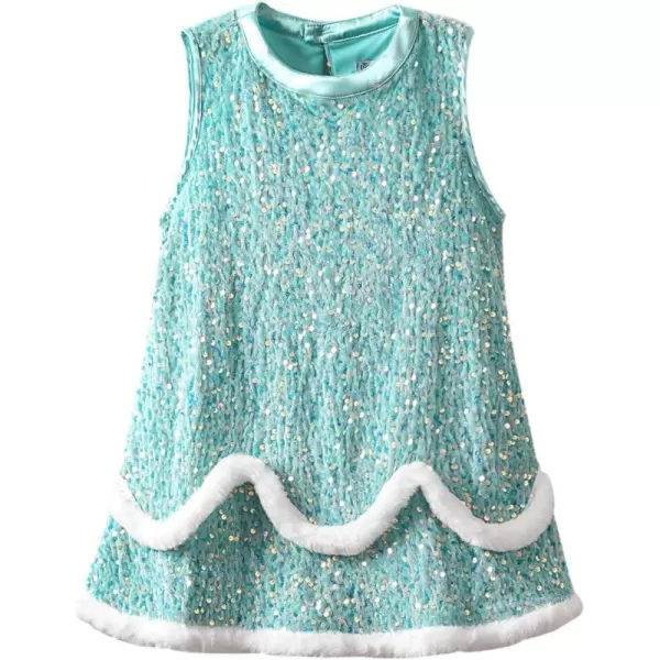 WELAKEN Girls Sequin Dress ALine Sleeveless Sparkly Gown Party Dresses with Faux Fur TrimWgreen sequin
