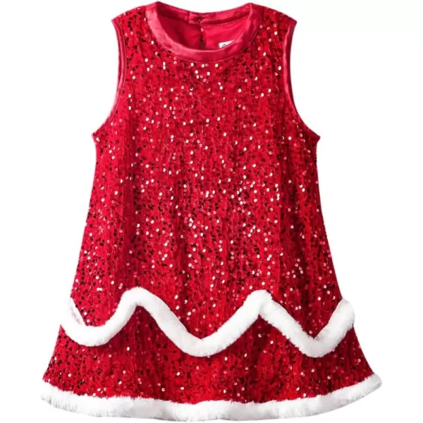 WELAKEN Girls Sequin Dress ALine Sleeveless Sparkly Gown Party Dresses with Faux Fur TrimWred sequin