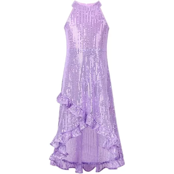 WELAKEN Girls Sequin Dress for Kids Sparkly Halter Neck Sleeveless Casual Party Wedding Twirl DressesPurple