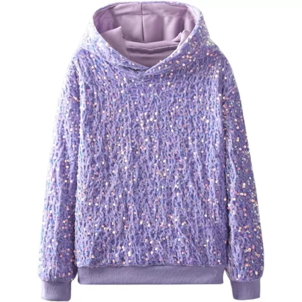 WELAKEN Girls Sequin Hooded Sweatshirt with Pockets Sparkle Long Sleeves Pullover Hoodie for Kids ampamp ToddlerPurple sequin