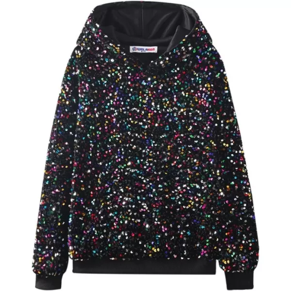 WELAKEN Girls Sequin Hooded Sweatshirt with Pockets Sparkle Long Sleeves Pullover Hoodie for Kids ampamp ToddlerRainbow sequin