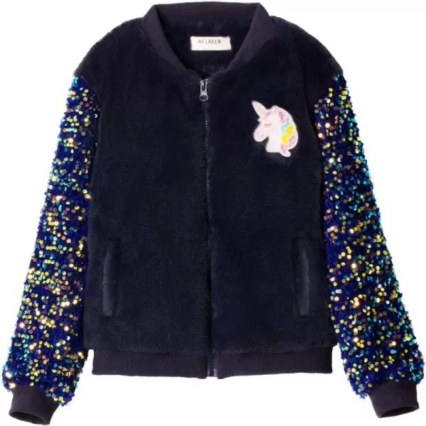 WELAKEN Girls Unicorn Fleece Fullzip Sequin Sleeves Jacket with Pocket for Toddler ampamp KidsBlue