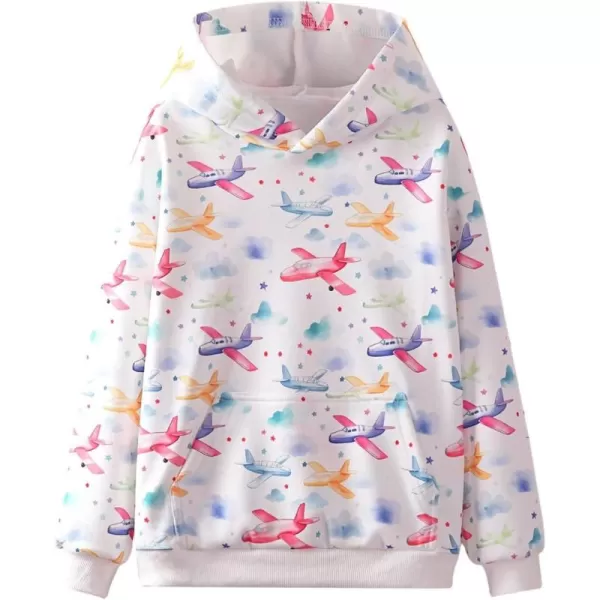 WELAKEN Girls and Toddlers Pullover Printed Hoodie Sweatshirt with Kangaroo PocketAirplane