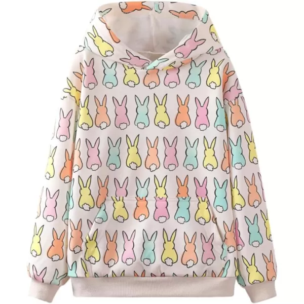 WELAKEN Girls and Toddlers Pullover Printed Hoodie Sweatshirt with Kangaroo PocketBunny
