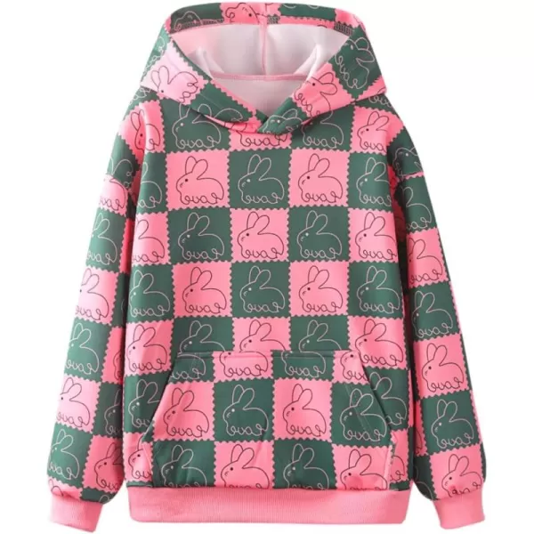 WELAKEN Girls and Toddlers Pullover Printed Hoodie Sweatshirt with Kangaroo PocketBunny Plaid