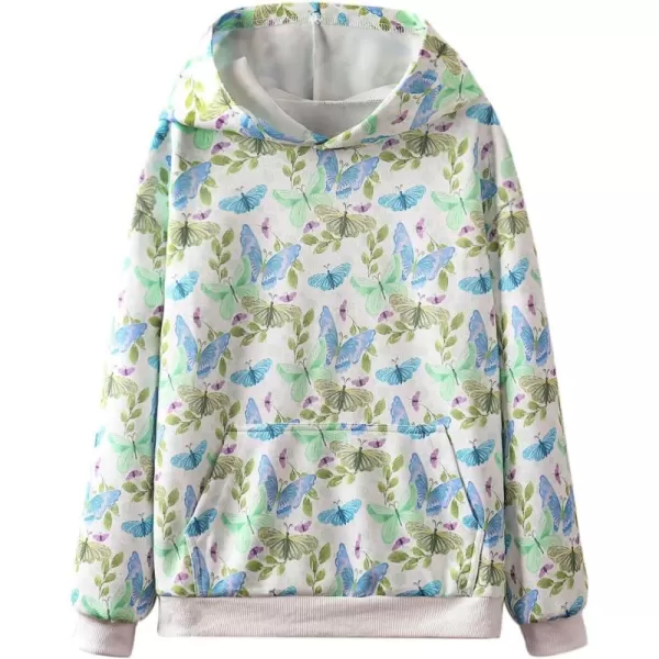 WELAKEN Girls and Toddlers Pullover Printed Hoodie Sweatshirt with Kangaroo PocketButterfly green