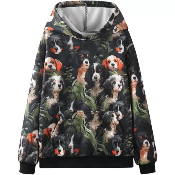 WELAKEN Girls and Toddlers Pullover Printed Hoodie Sweatshirt with Kangaroo PocketDogs black