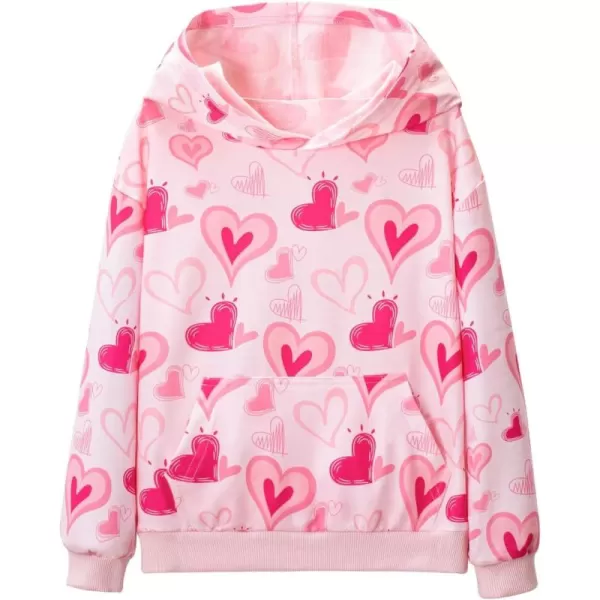 WELAKEN Girls and Toddlers Pullover Printed Hoodie Sweatshirt with Kangaroo PocketPink heart