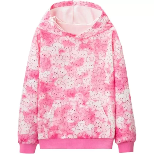 WELAKEN Girls and Toddlers Pullover Printed Hoodie Sweatshirt with Kangaroo PocketPink rabbit