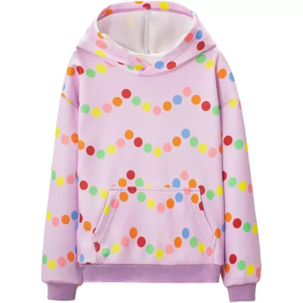 WELAKEN Girls and Toddlers Pullover Printed Hoodie Sweatshirt with Kangaroo PocketPurple polka
