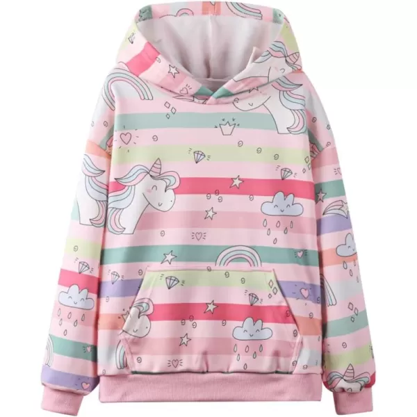 WELAKEN Girls and Toddlers Pullover Printed Hoodie Sweatshirt with Kangaroo PocketRainbow unicorn